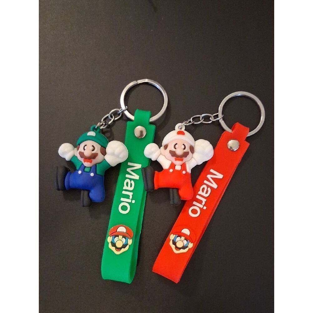 2 Mario Silicone Keychain Set - Red & Green New In Package
